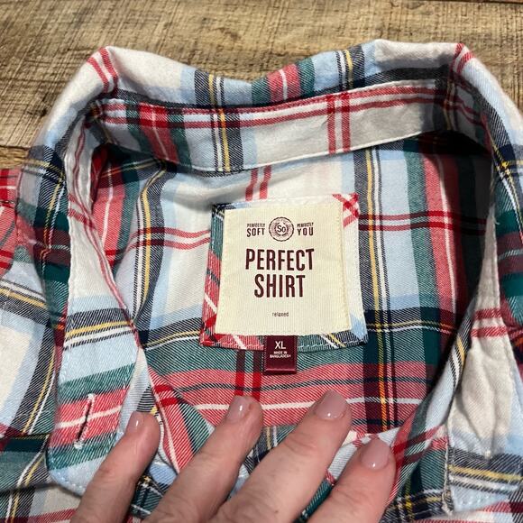 SO Women's Plaid Button Down Shirt - Red, Blue, White - Picture 3 of 4